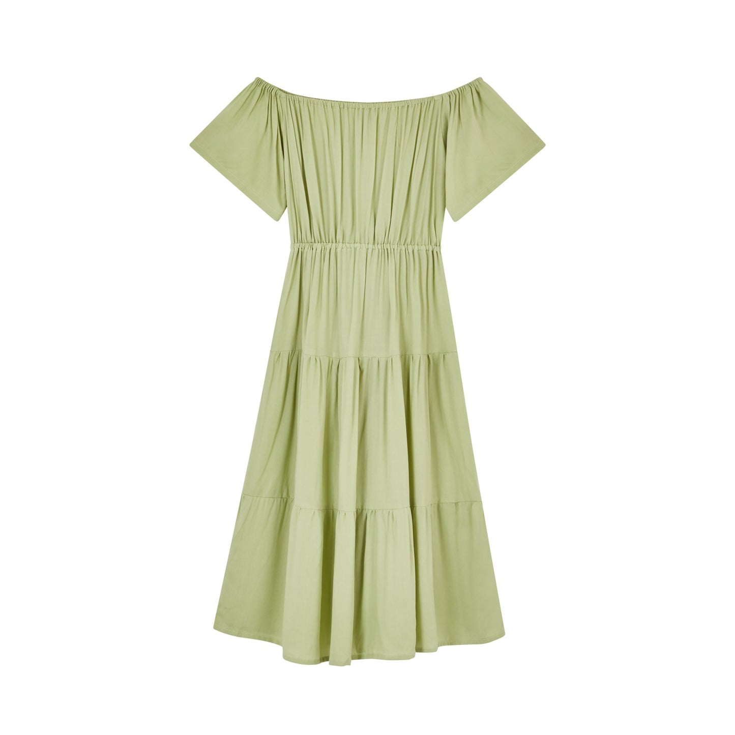 Regina Off-the-shoulder Midi Dress in Pistachio - elizabeth + Bern