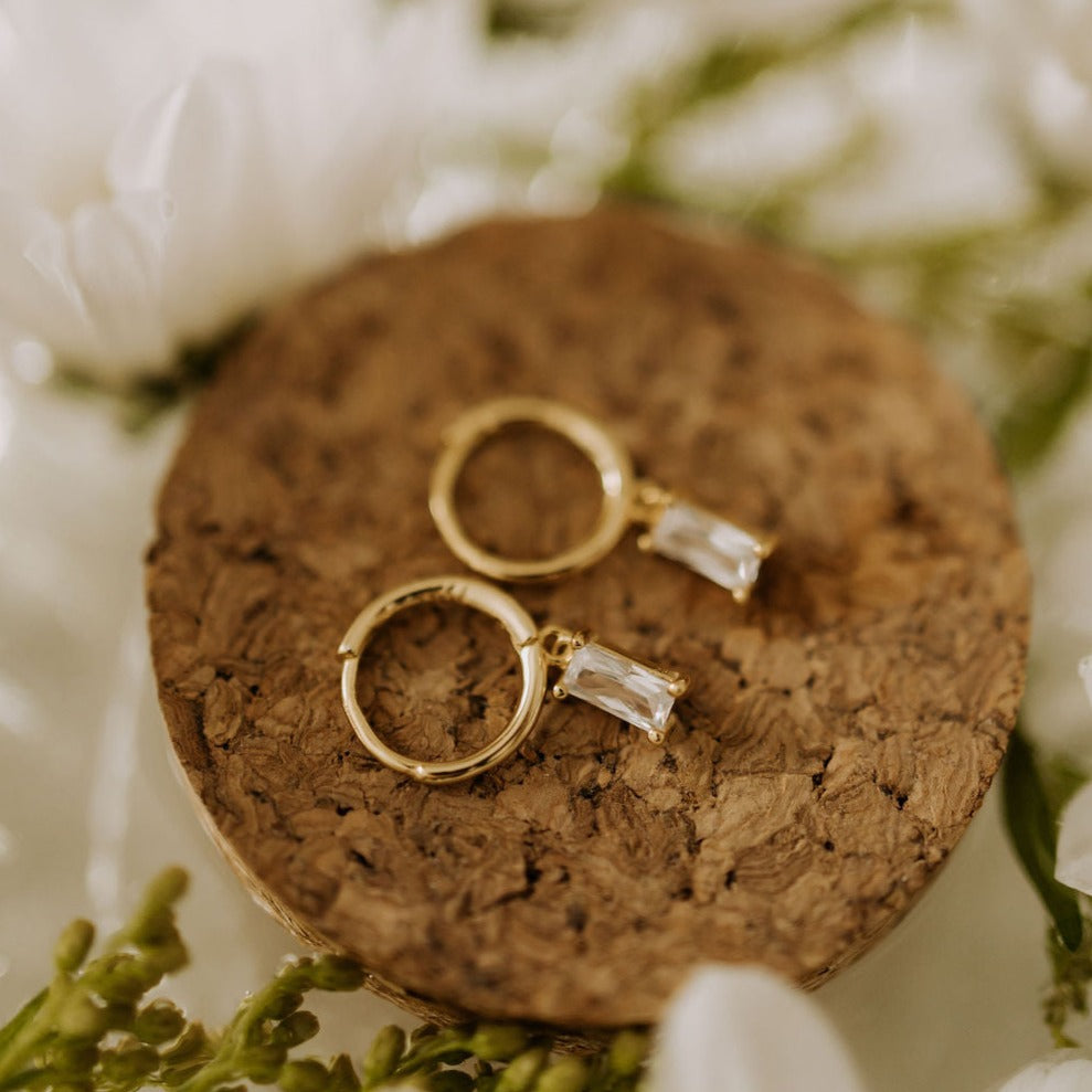 Sophie Baguette Diamond Dangle Hoops - elizabeth + Bern
