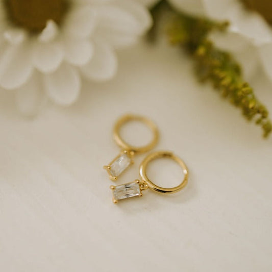 Sophie Baguette Diamond Dangle Hoops - elizabeth + Bern