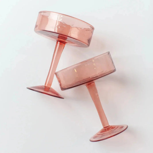 Handblown Hammered Coupe Cocktail Glasses, Blush - set of 4 - elizabeth + Bern