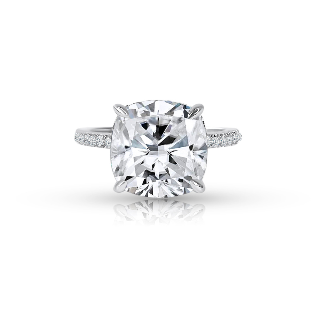 4.0ct Cushion Cut Moissanite Diamond Double Hidden Halo Engagement Ring - elizabeth + Bern
