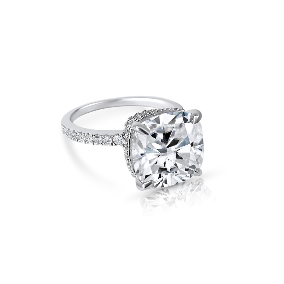 eautiful 4.0ct cushion cut moissanite engagement ring with double hidden halo lab diamonds in prong setting - elizabeth + Bern
