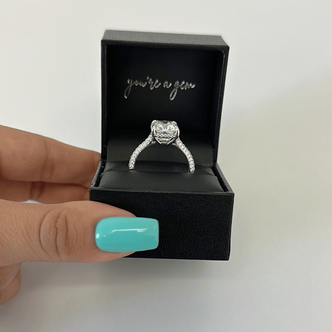 5.0ct Radiant Cut Moissanite Diamond Three Row Pavè Engagement Ring - elizabeth + Bern