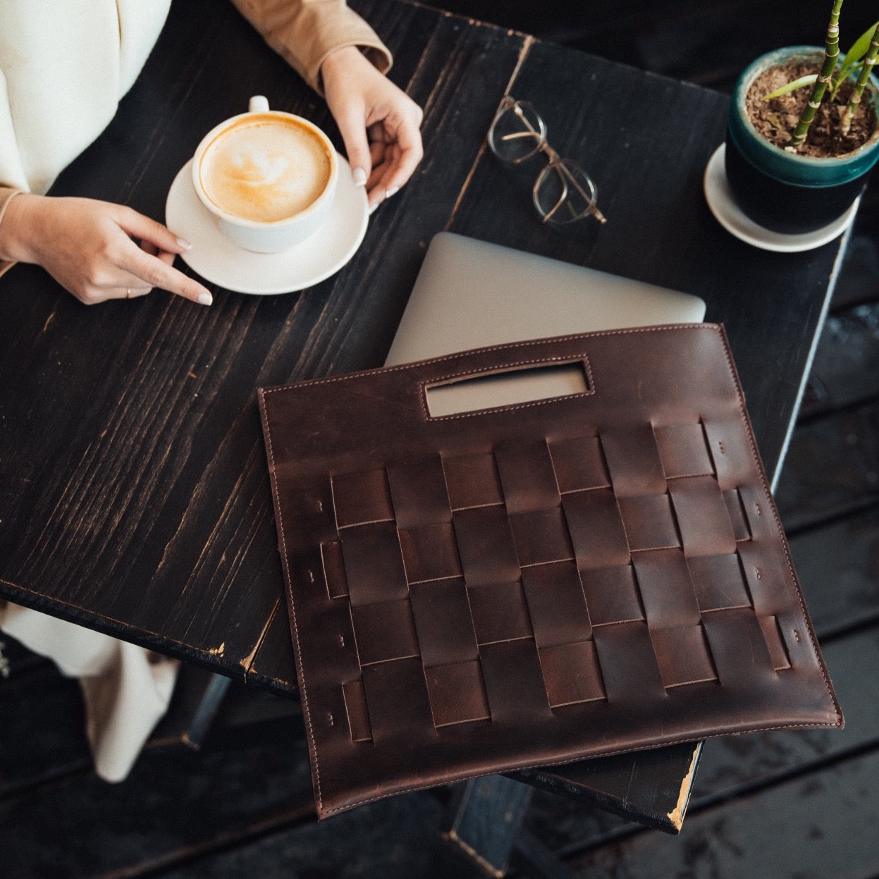 Woven Laptop Clutch in Walnut by SutiSana