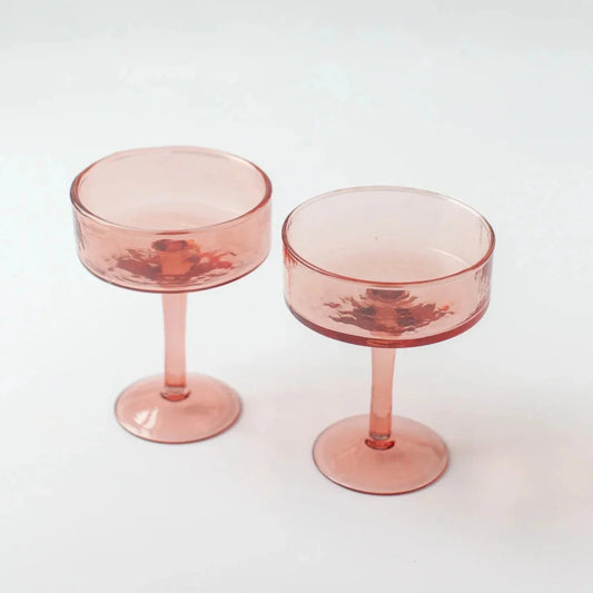 Handblown Hammered Coupe Cocktail Glasses, Blush - set of 4 - elizabeth + Bern