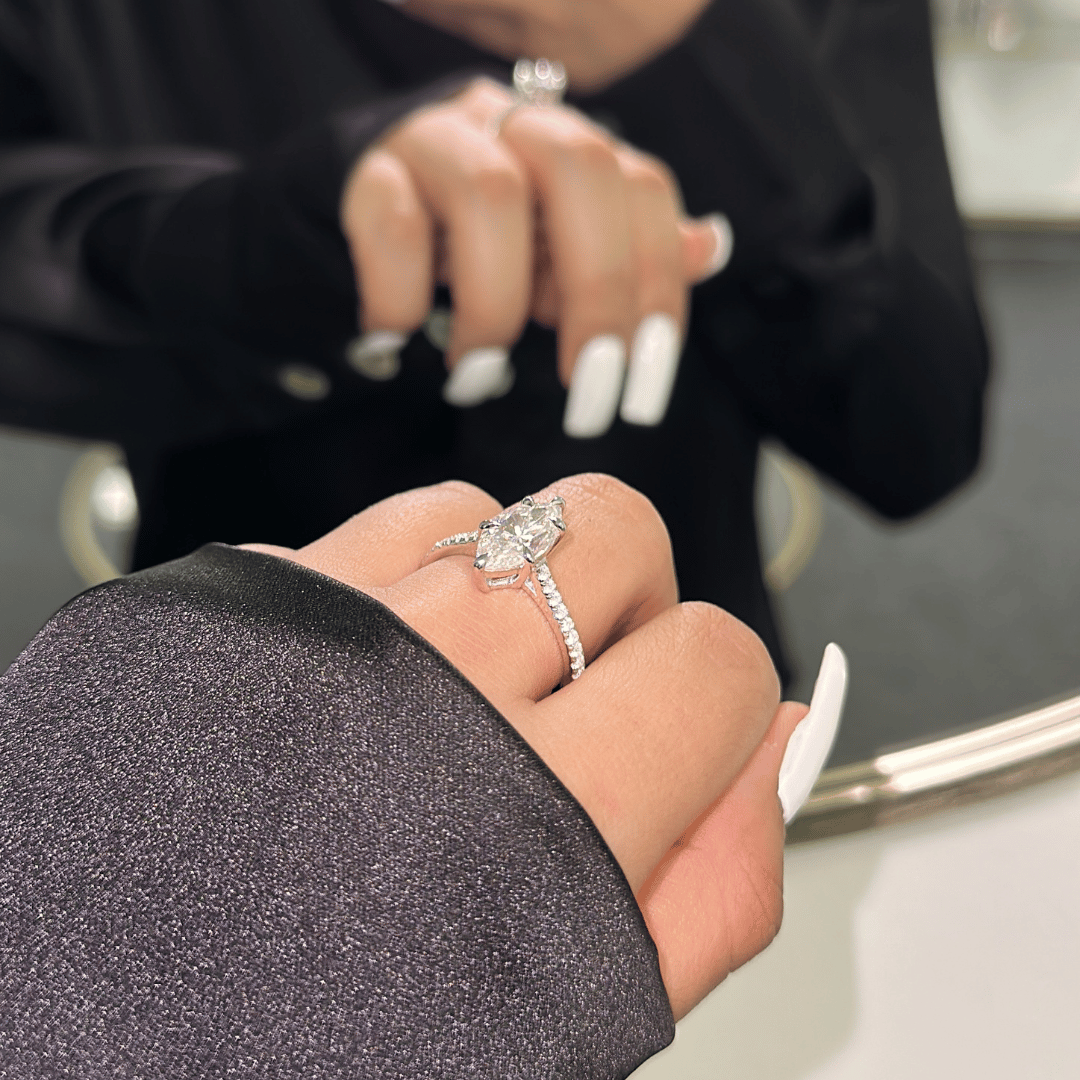 Elegant 3.0ct marquise cut moissanite engagement ring with lab diamond side stones in 14K gold setting - elizabeth + Bern