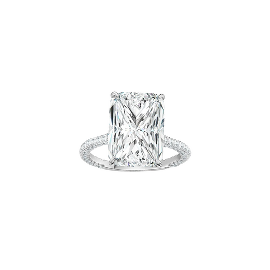 5.0ct Radiant Cut Moissanite Diamond Three Row Pavè Engagement Ring - elizabeth + Bern