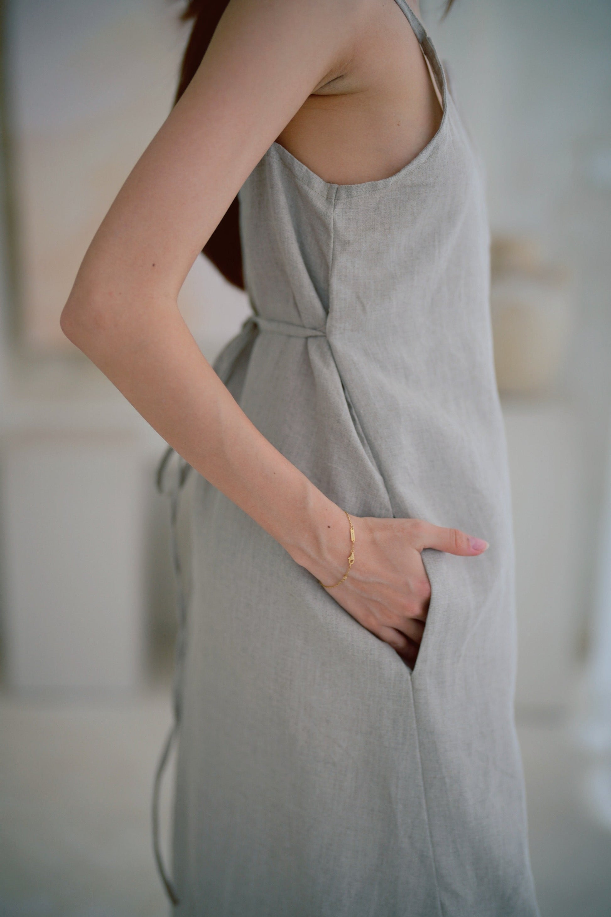 Anita Linen Wrap Front Midi Dress in Natural - elizabeth + Bern