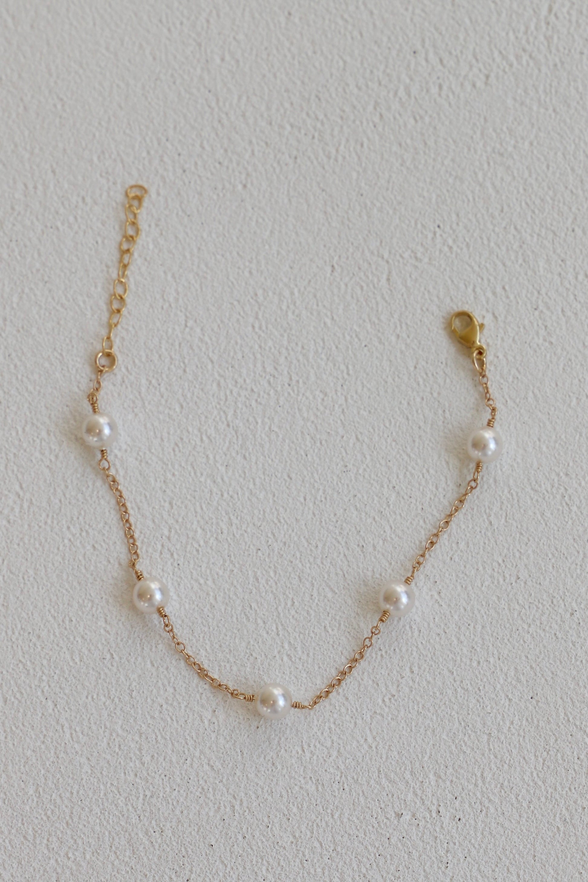 GOLD PEARL STATION BRACELET - elizabeth + Bern