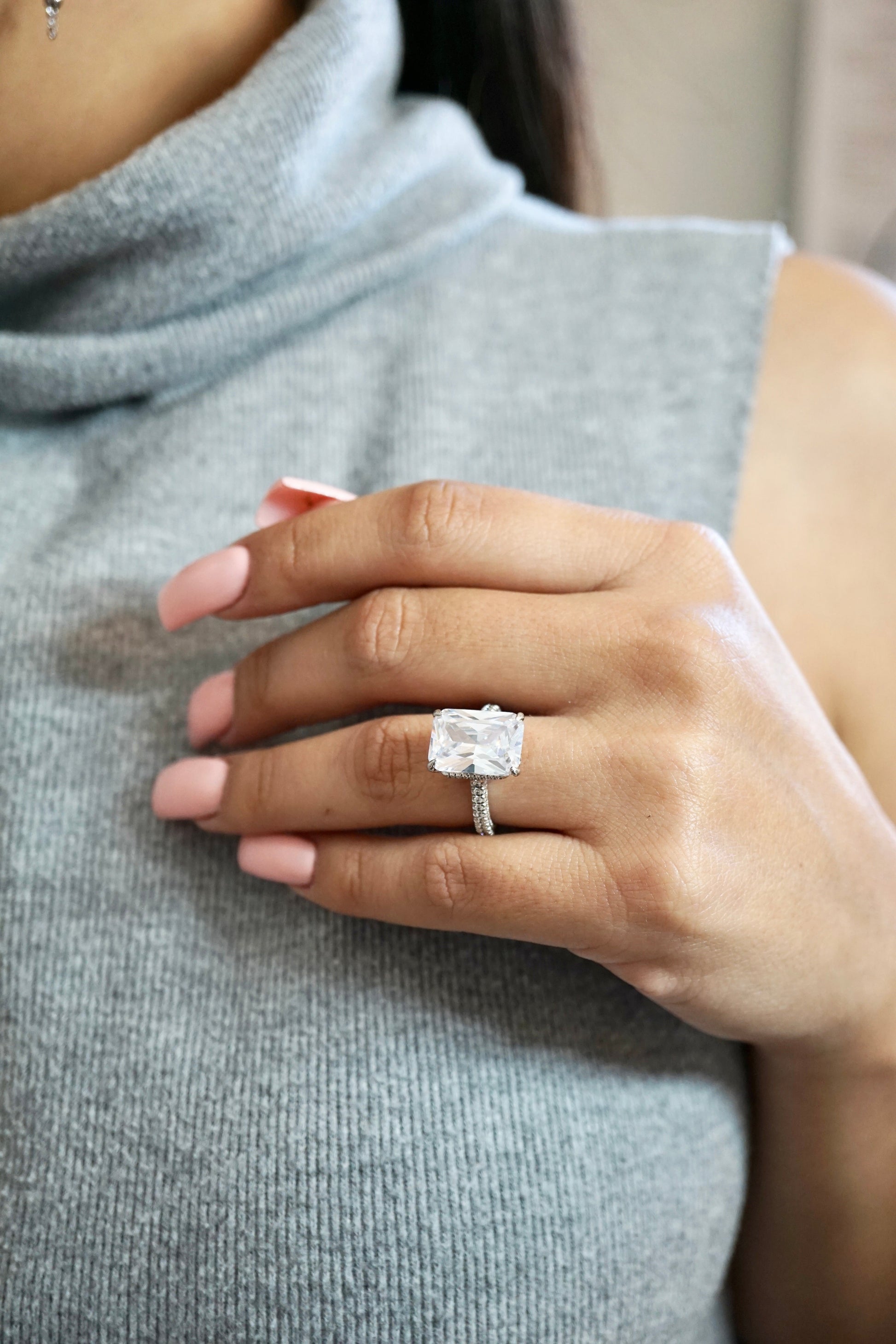 5.0ct Radiant Cut Moissanite Diamond Three Row Pavè Engagement Ring - elizabeth + Bern