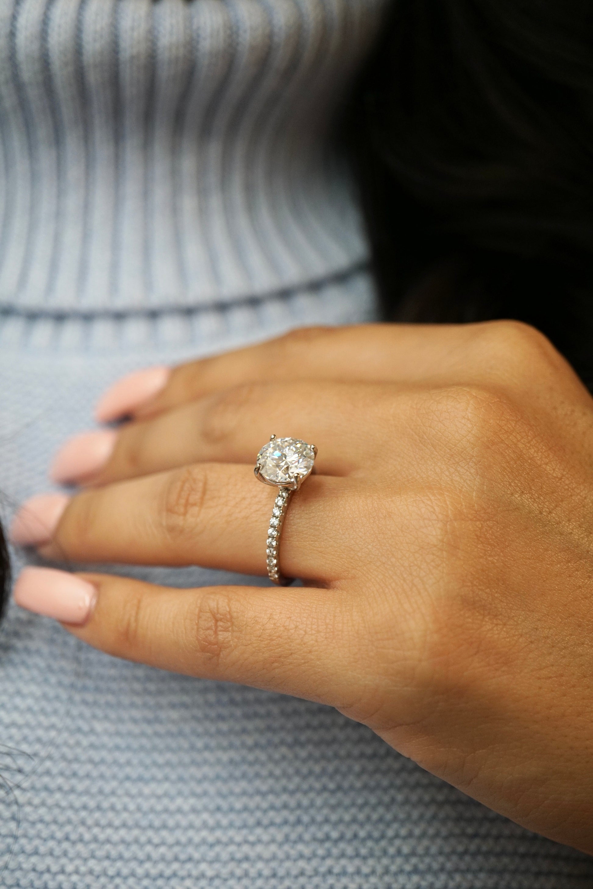 Elegant 3.0ct round brilliant moissanite engagement ring with accent stones in 14K gold prong setting - elizabeth + Bern