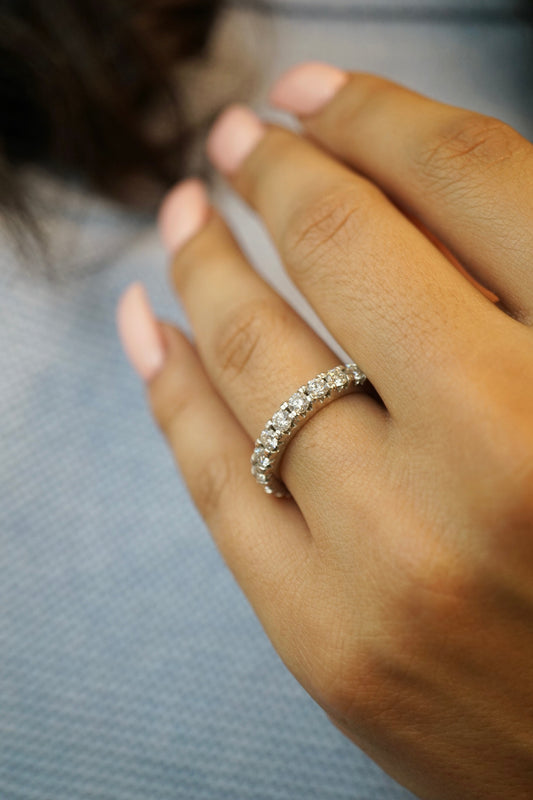 3mm Round Cut Moissanite Fishtail Set Eternity Band - elizabeth + Bern