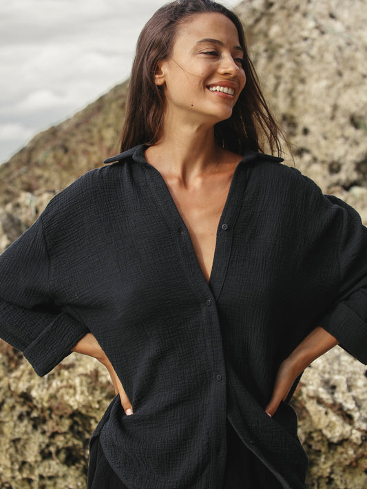 Echo Maxi Shirt - Black - elizabeth + Bern