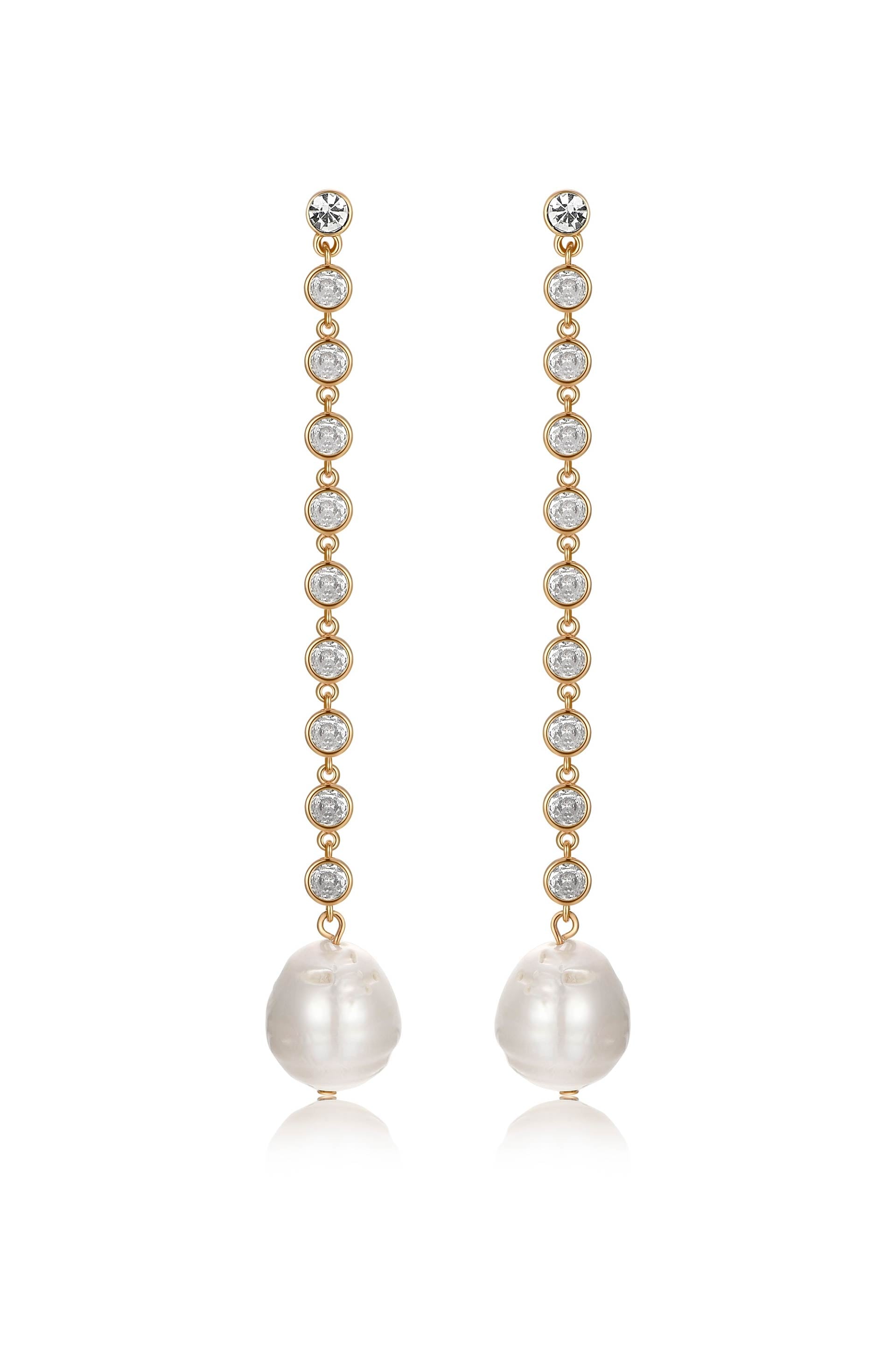 Crystal Chain Pearl Drop Earrings - elizabeth + Bern