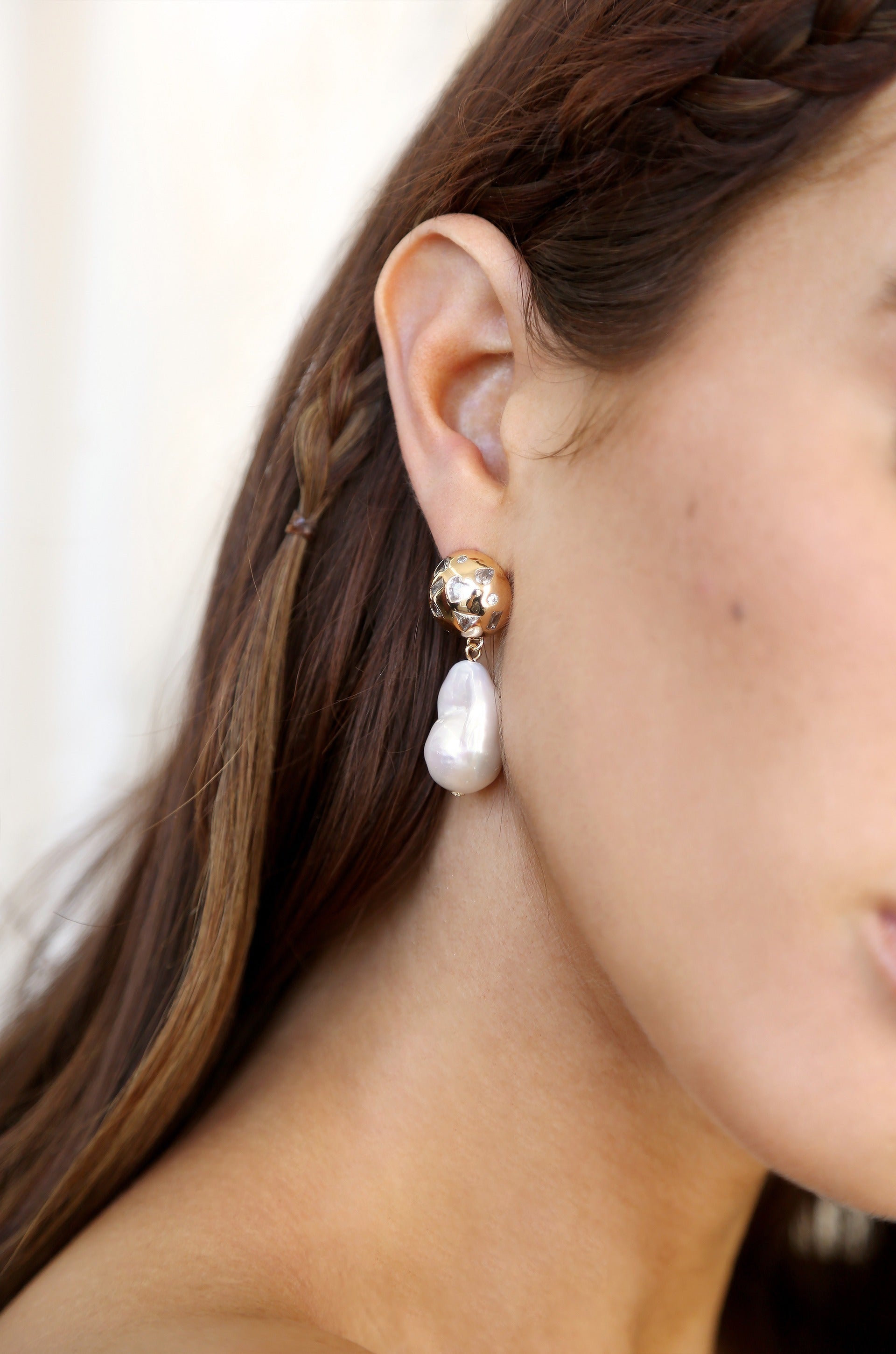 Bezel Ball Drop Pearl Earrings - elizabeth + Bern