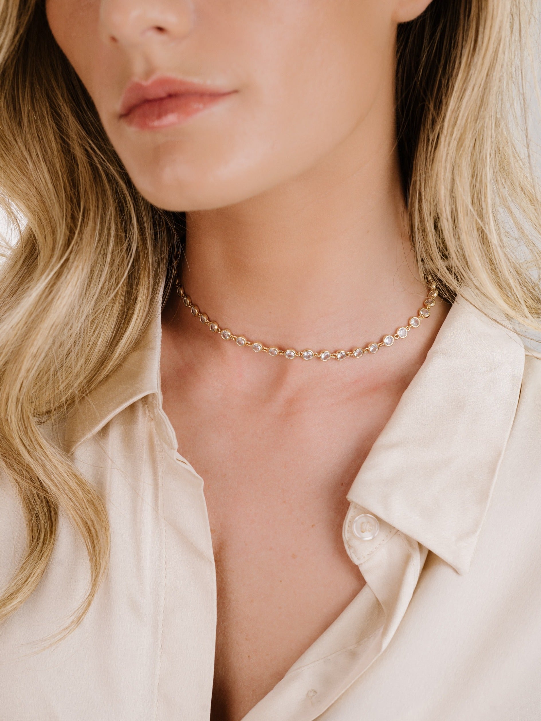 Crystal Disc and Link Necklace - elizabeth + Bern