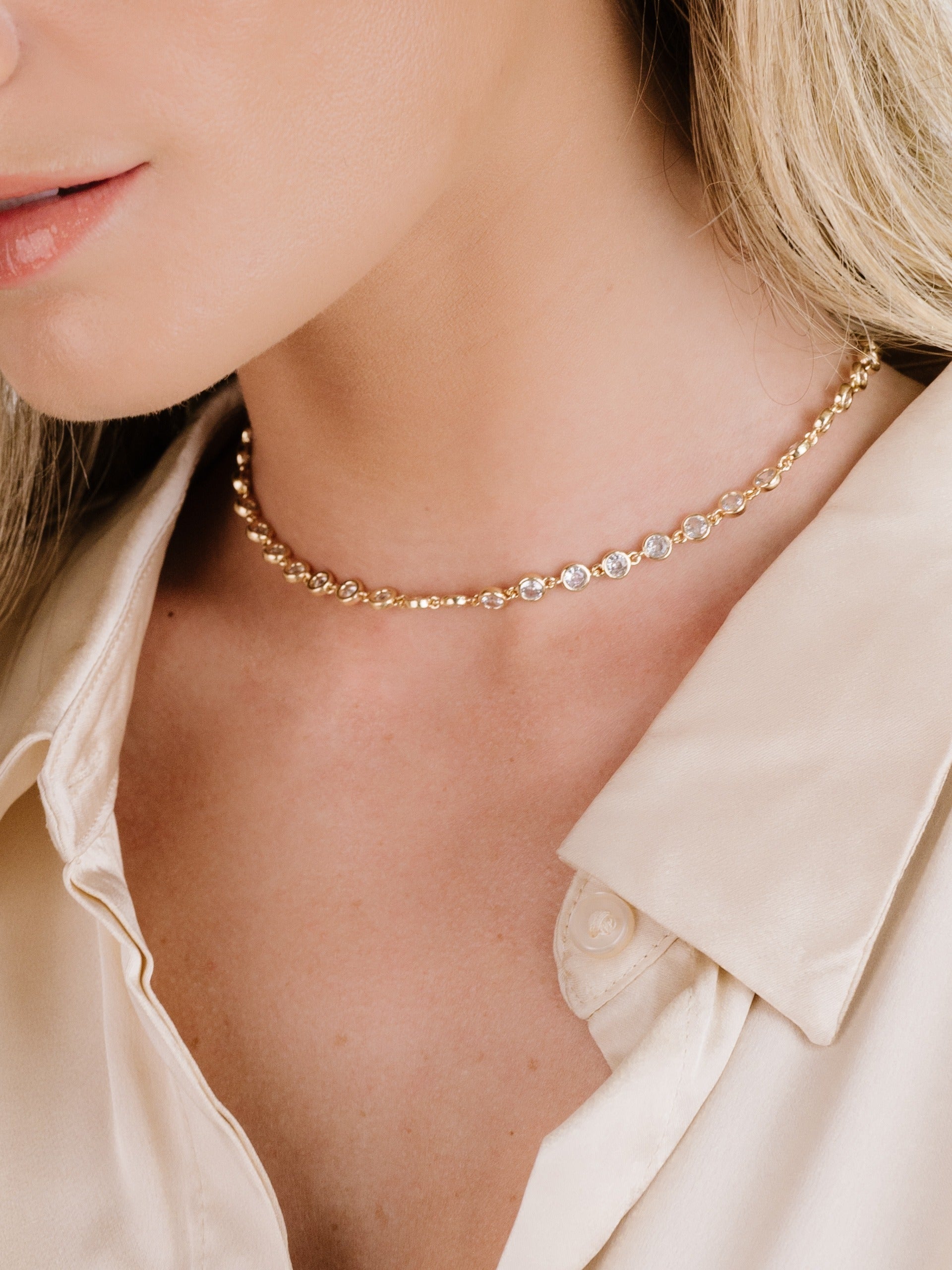 Crystal Disc and Link Necklace - elizabeth + Bern
