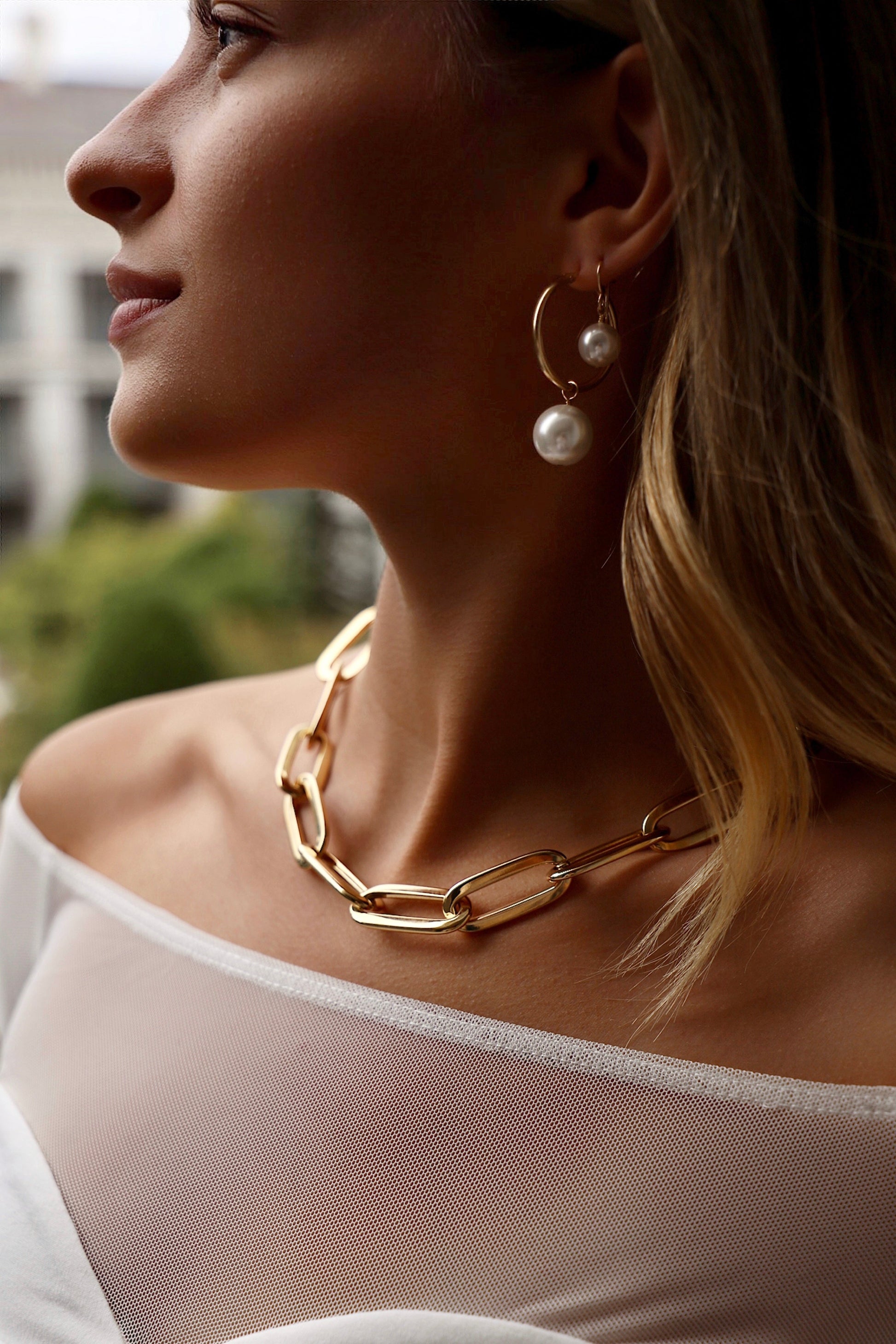 OVERSIZED AUDREY PEARL HOOPS - elizabeth + Bern