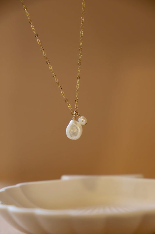 DOUBLE PEARL DROP NECKLACE - elizabeth + Bern