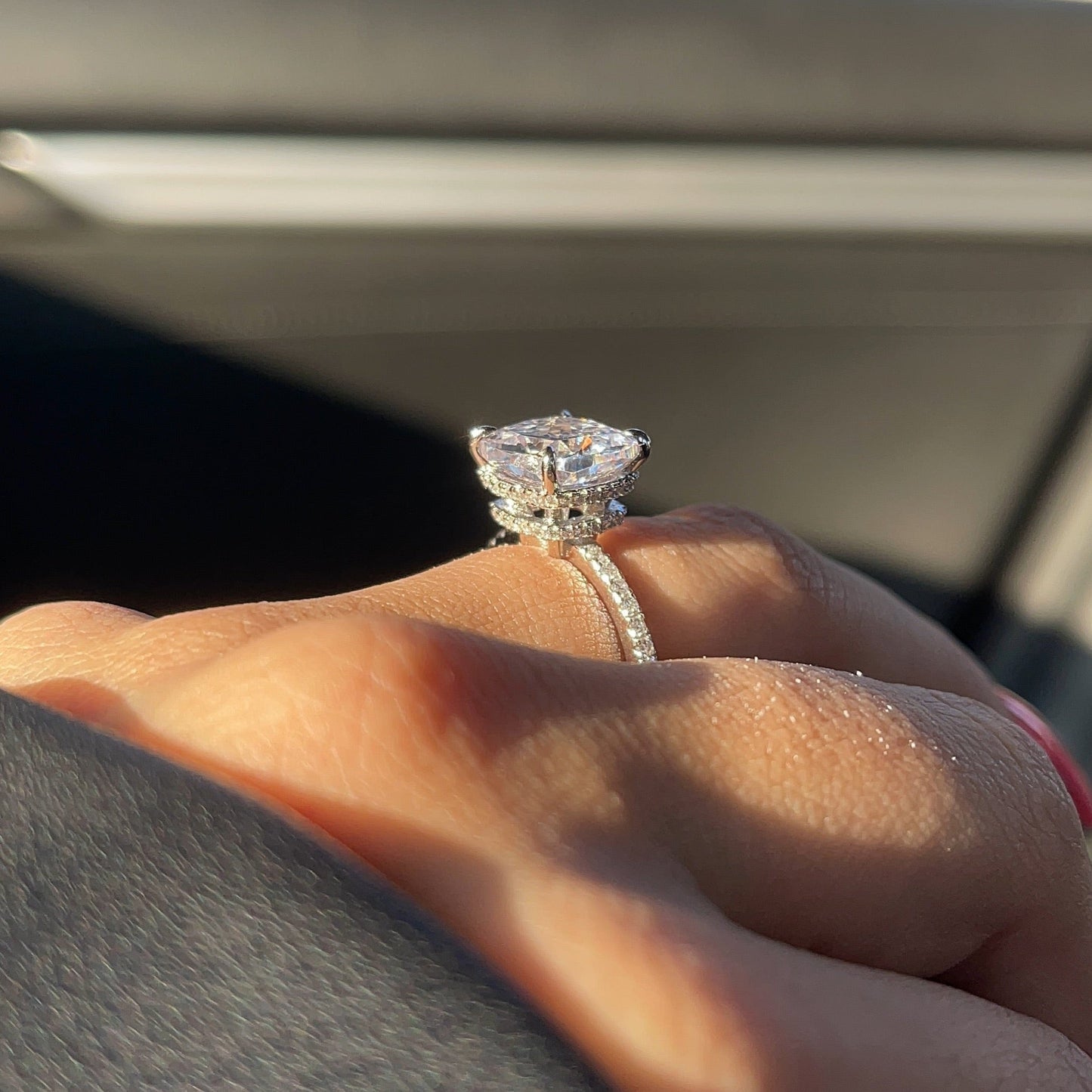 4.0ct Cushion Cut Moissanite Diamond Double Hidden Halo Engagement Ring - elizabeth + Bern