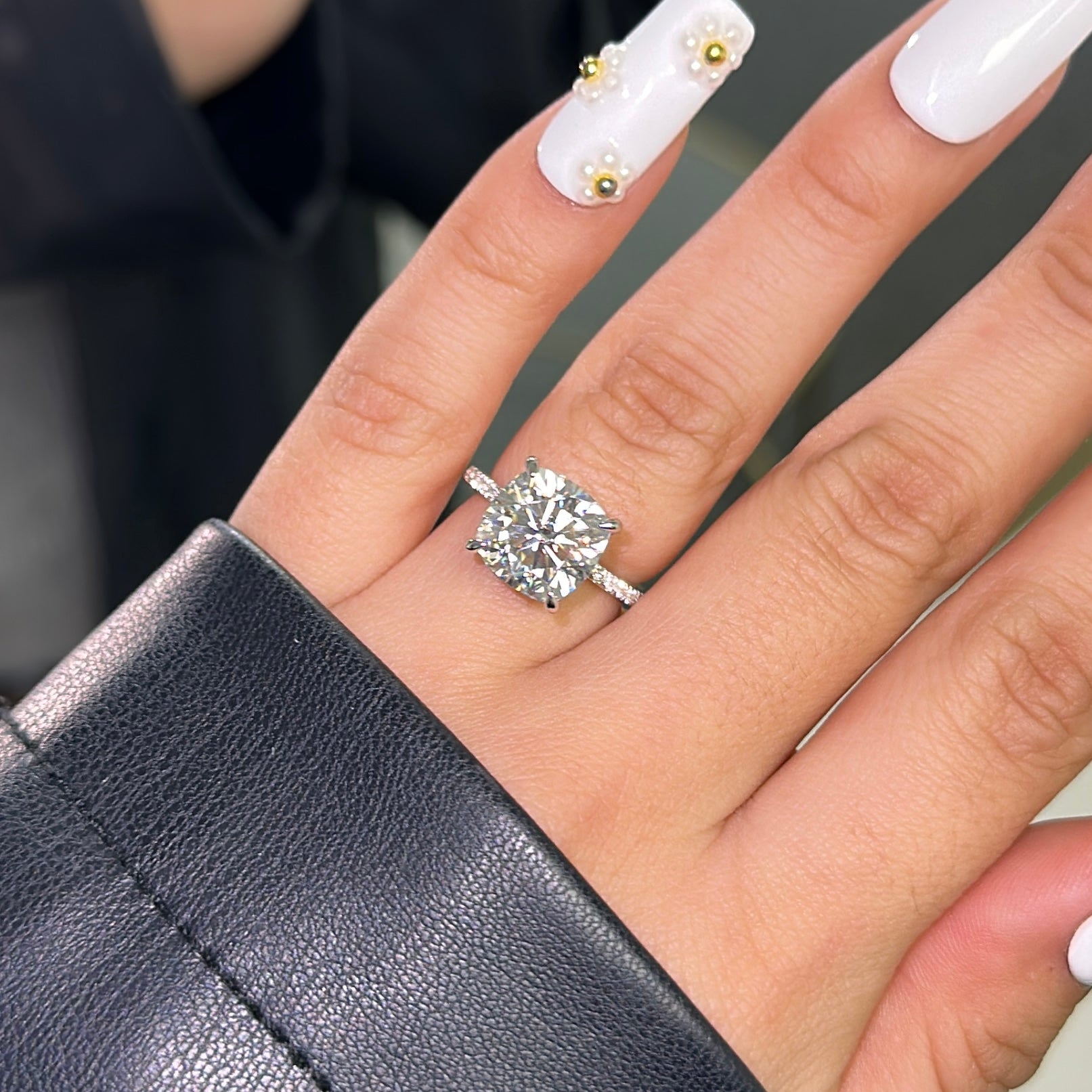 eautiful 4.0ct cushion cut moissanite engagement ring with double hidden halo lab diamonds in prong setting - elizabeth + Bern