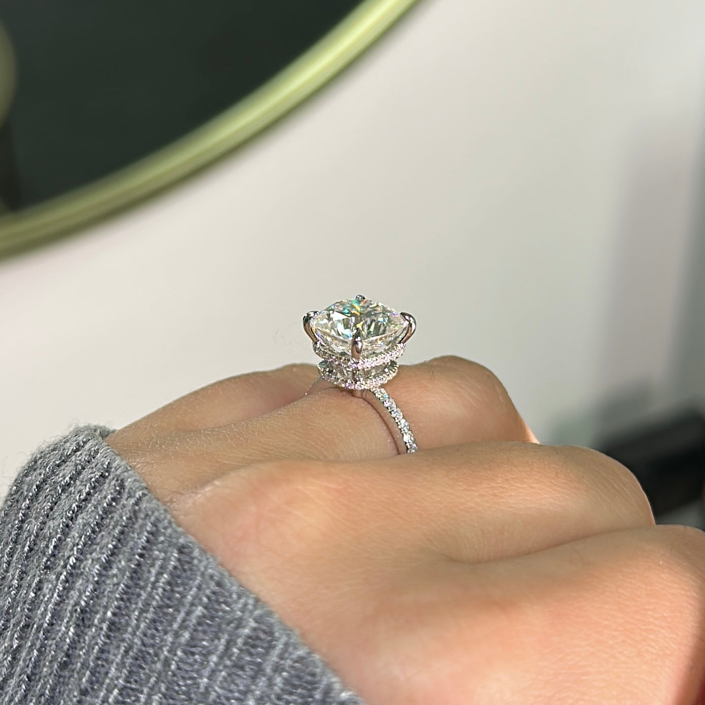 eautiful 4.0ct cushion cut moissanite engagement ring with double hidden halo lab diamonds in prong setting - elizabeth + Bern