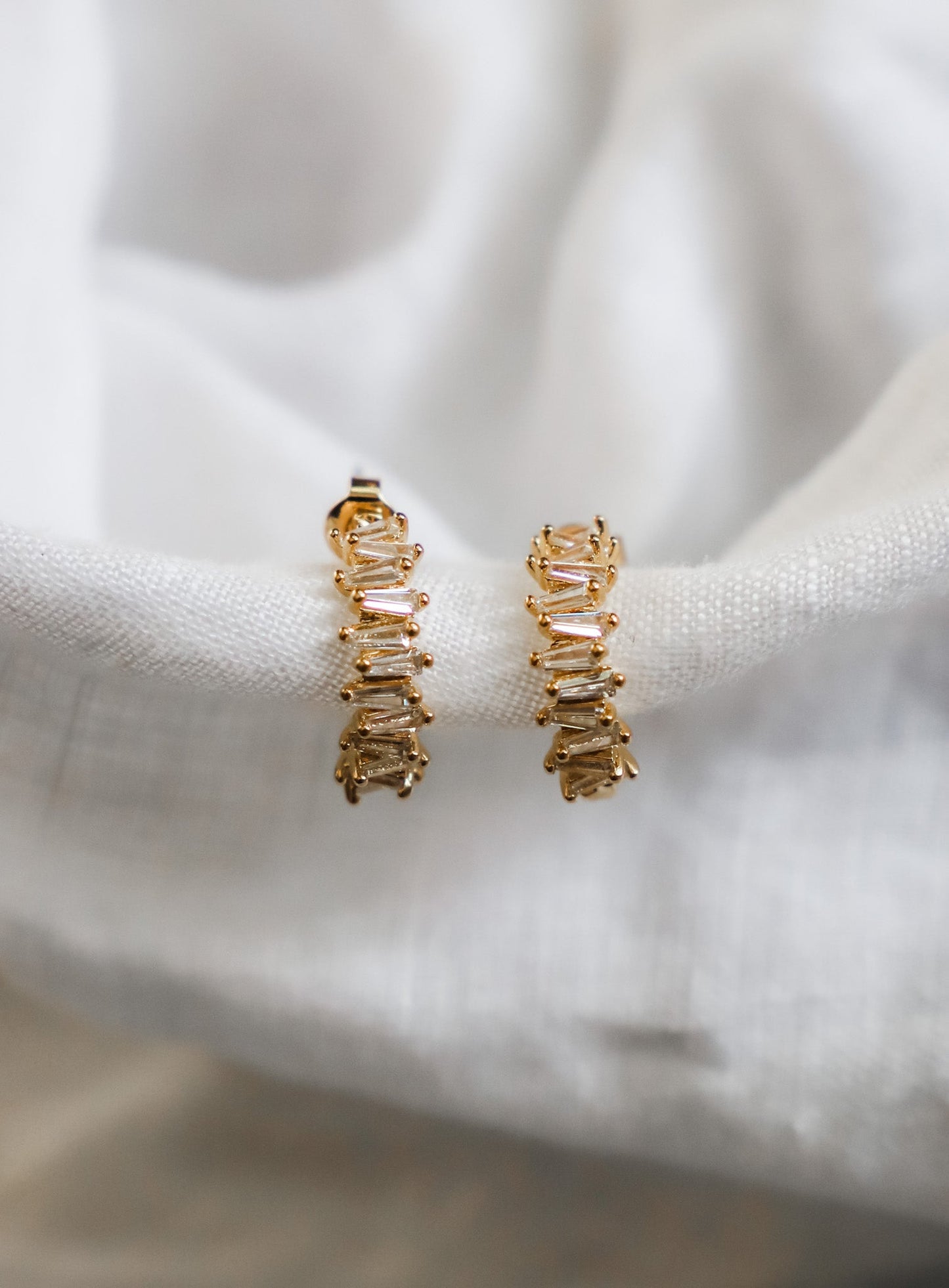 TAPERED BAGUETTE CZ HOOPS - elizabeth + Bern