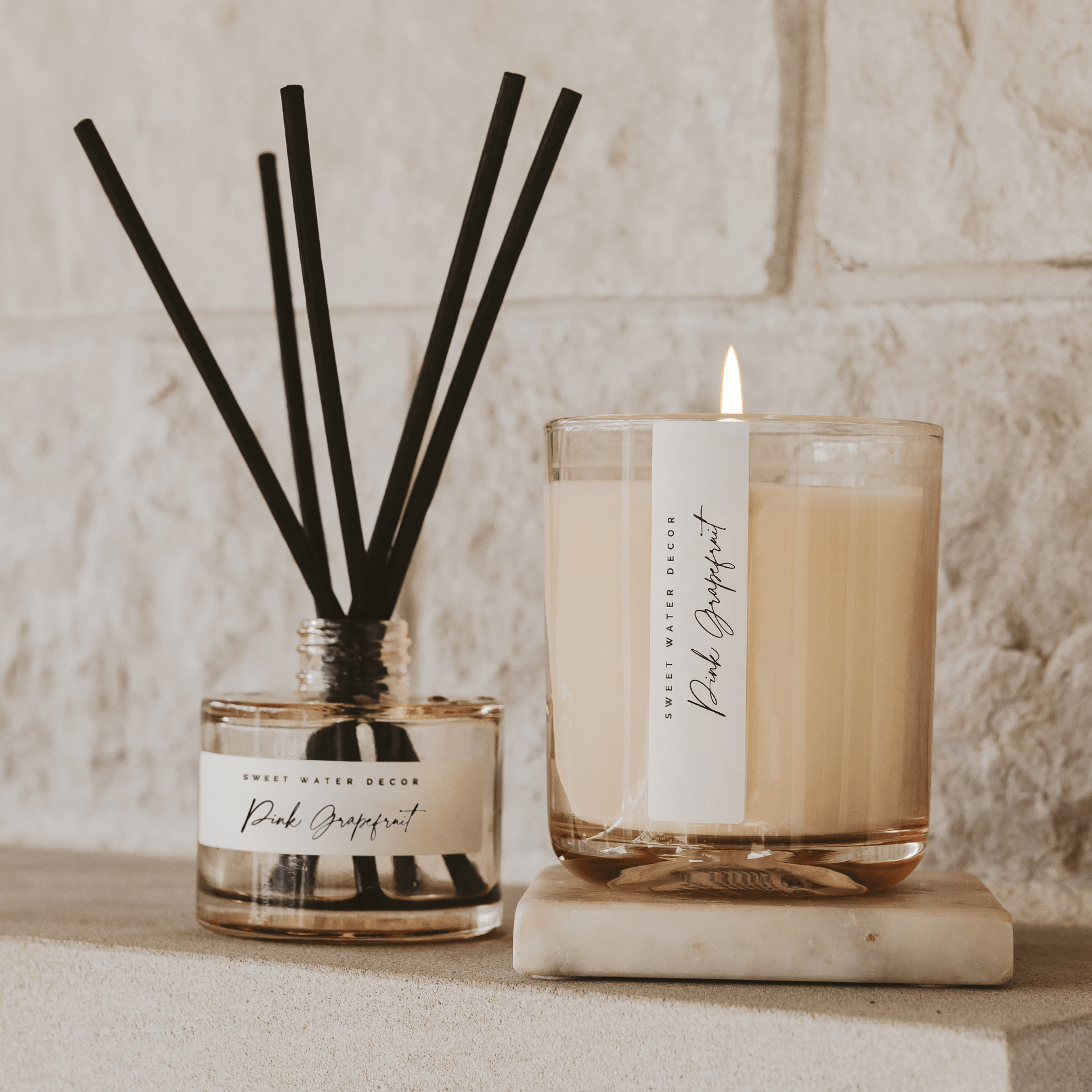 Pink Grapefruit Soy Candle - Tinted Glass Jar - 12 oz - elizabeth + Bern