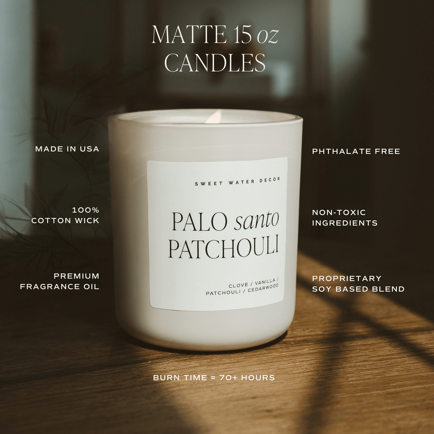 Palo Santo Patchouli Soy Candle - Tan Matte Jar - 15 oz - elizabeth + Bern