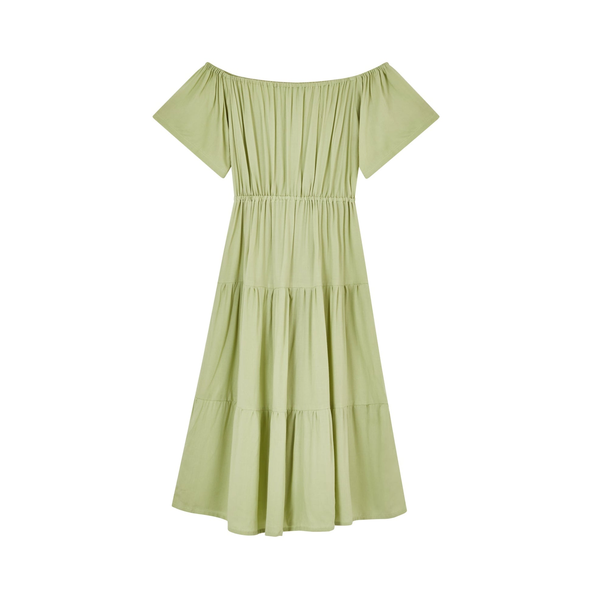 Regina Off-the-shoulder Midi Dress in Pistachio - elizabeth + Bern