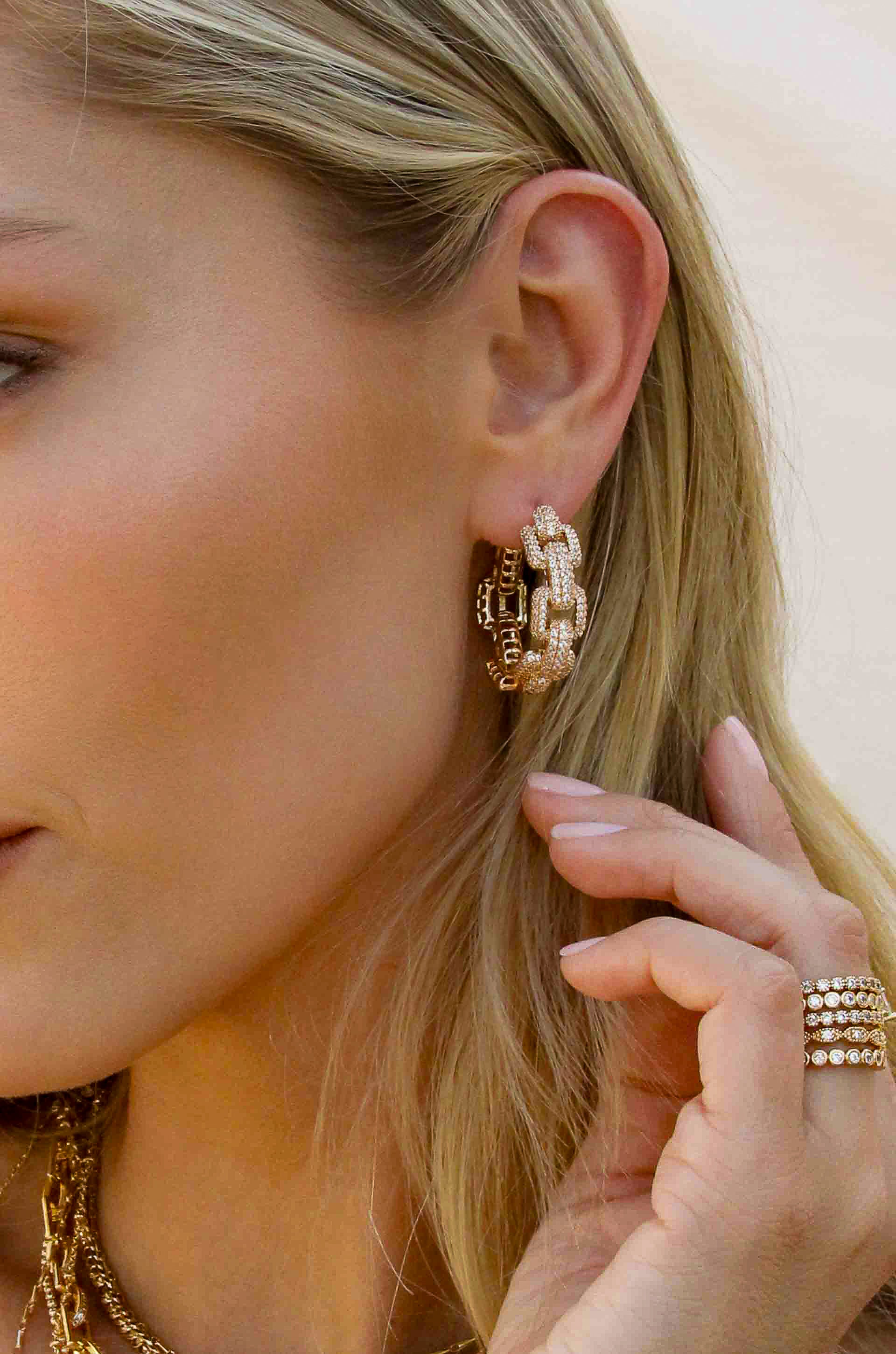 Gold chain hoop earrings with crystals at Elizabeth and Bern - statement hoop earrings and luxury jewelry collection