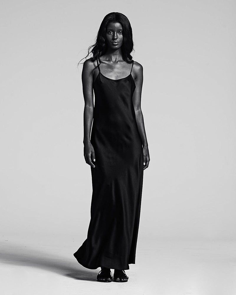 Black slip dress from sustainable women’s dress collection at Elizabeth and Bern - eco-friendly fashion