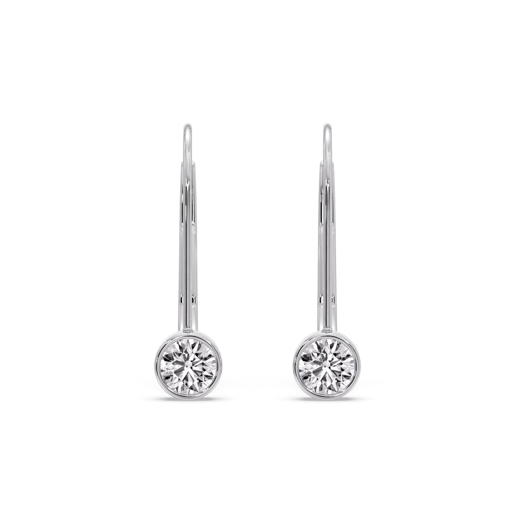Lever Back Bezel Set Round Diamond Earrings