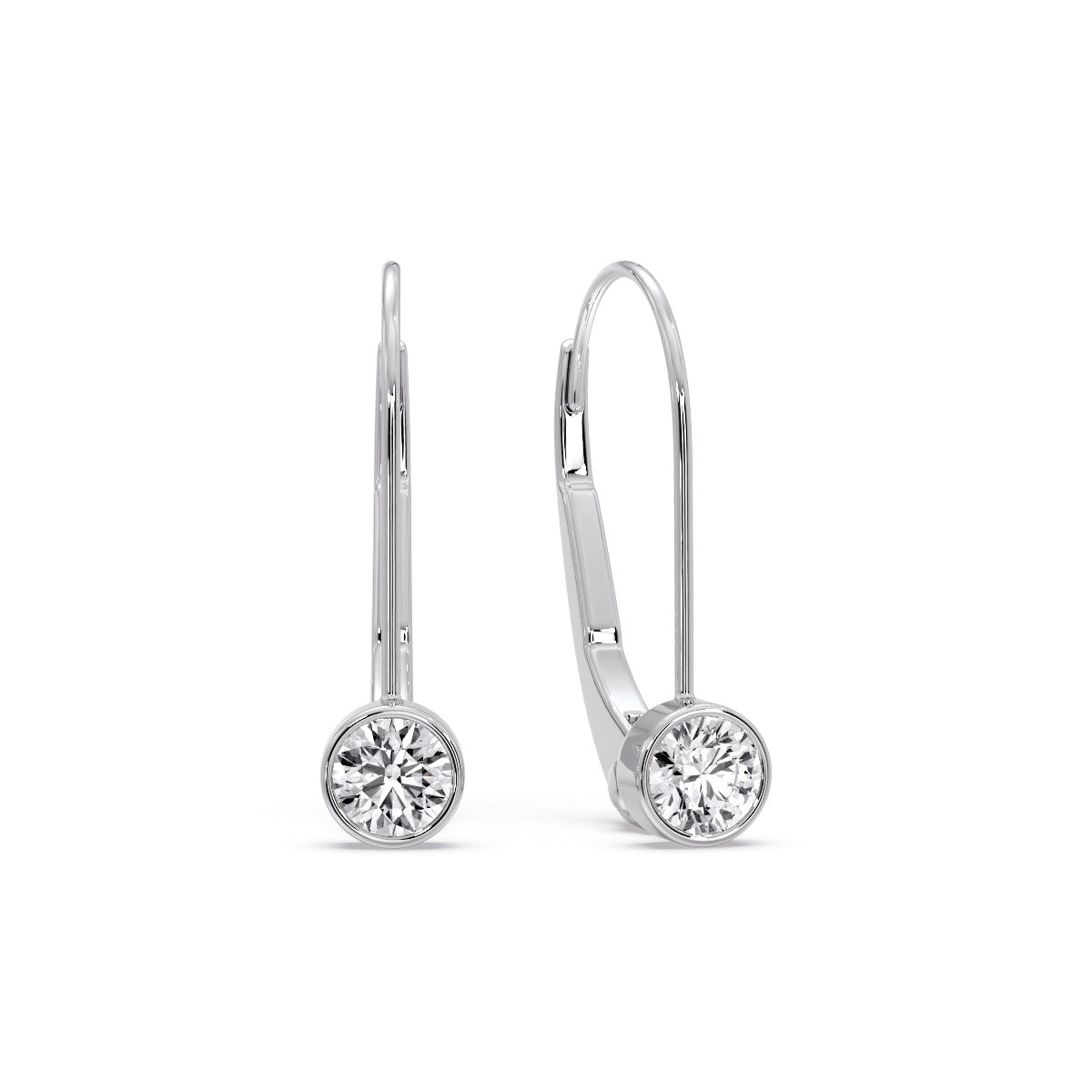 Lever Back Bezel Set Round Diamond Earrings