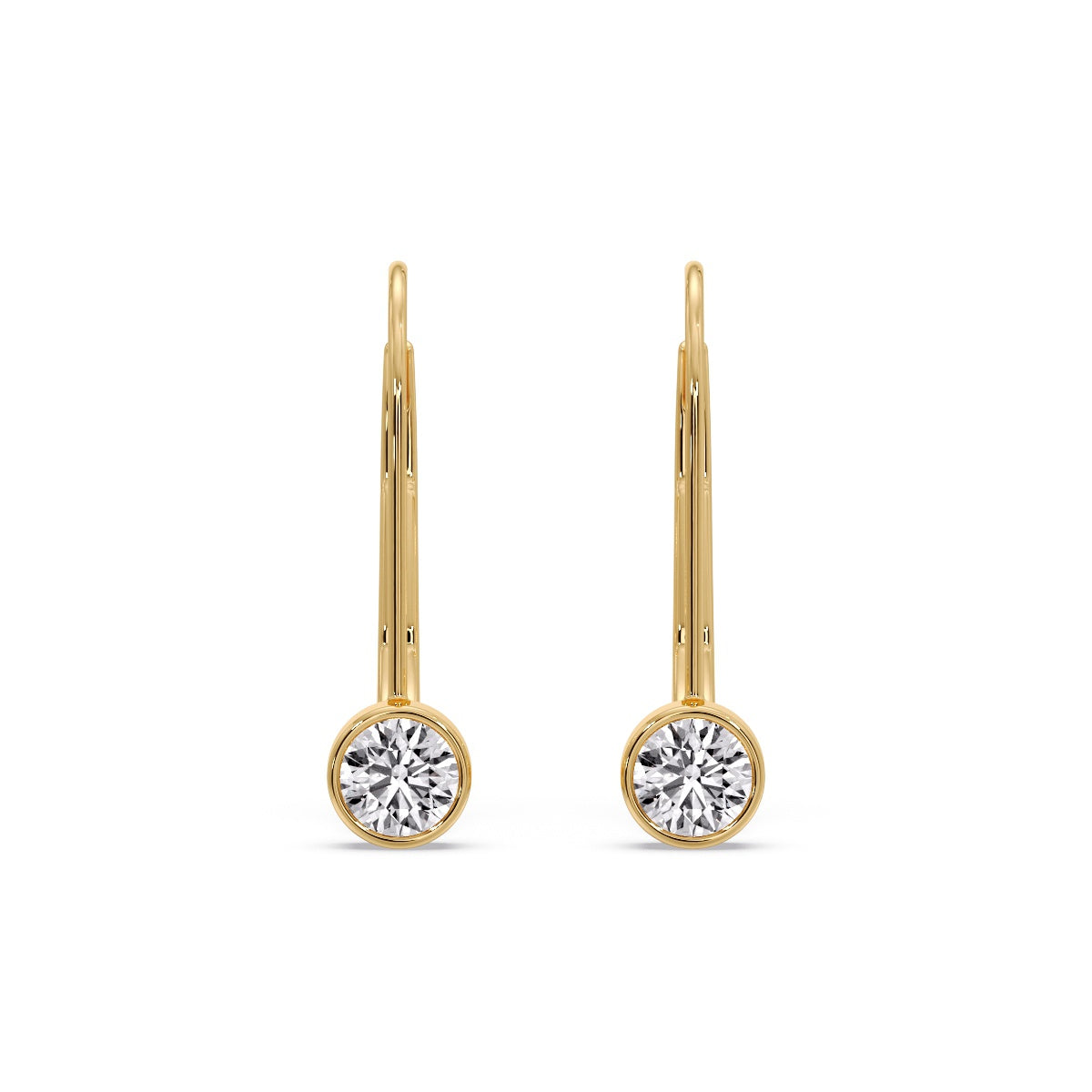 Lever Back Bezel Set Round Diamond Earrings