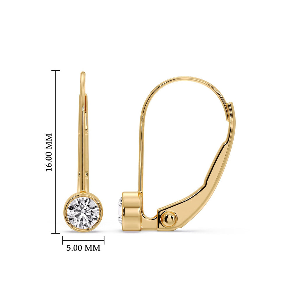 Lever Back Bezel Set Round Diamond Earrings