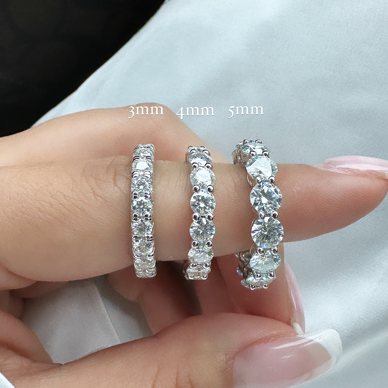 3mm Round Cut Moissanite Fishtail Set Eternity Band - elizabeth + Bern