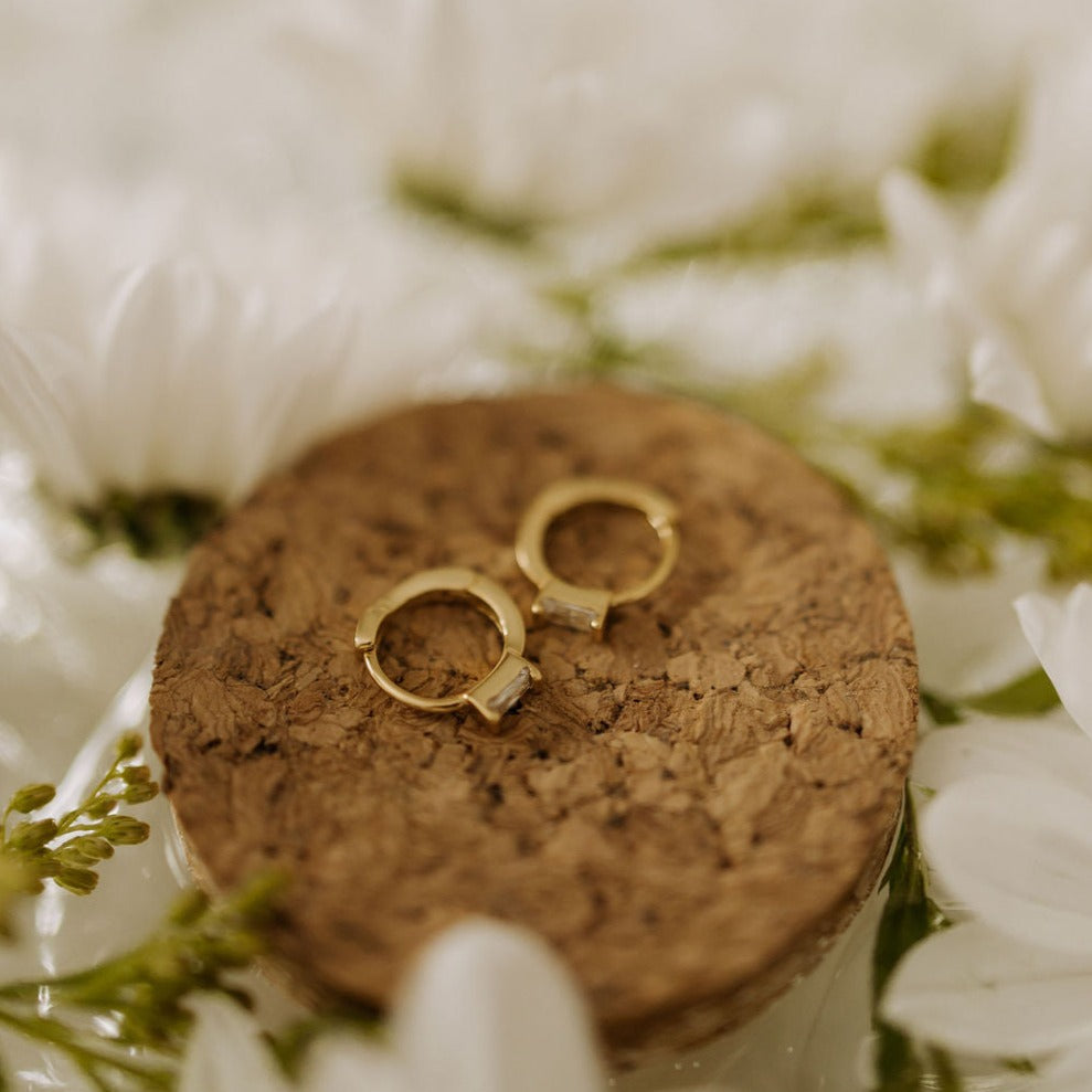 Sophie Baguette Diamond Mini Hoops - elizabeth + Bern