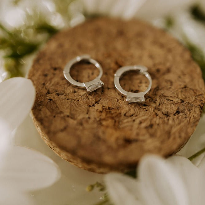 Sophie Baguette Diamond Mini Hoops - elizabeth + Bern