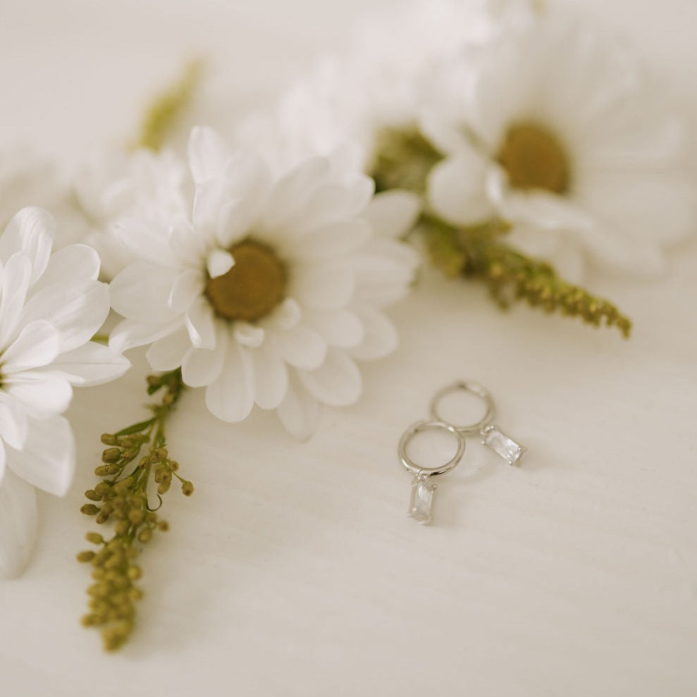 Sophie Baguette Diamond Dangle Hoops - elizabeth + Bern