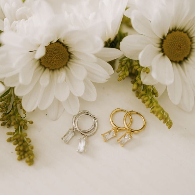 Sophie Baguette Diamond Dangle Hoops - elizabeth + Bern