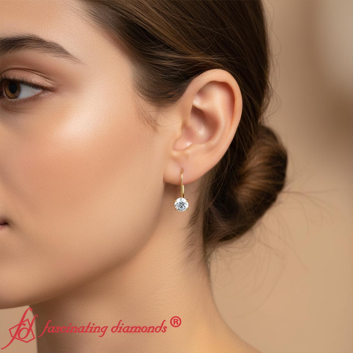 1 Carat Round Diamond Lever Back Earrings