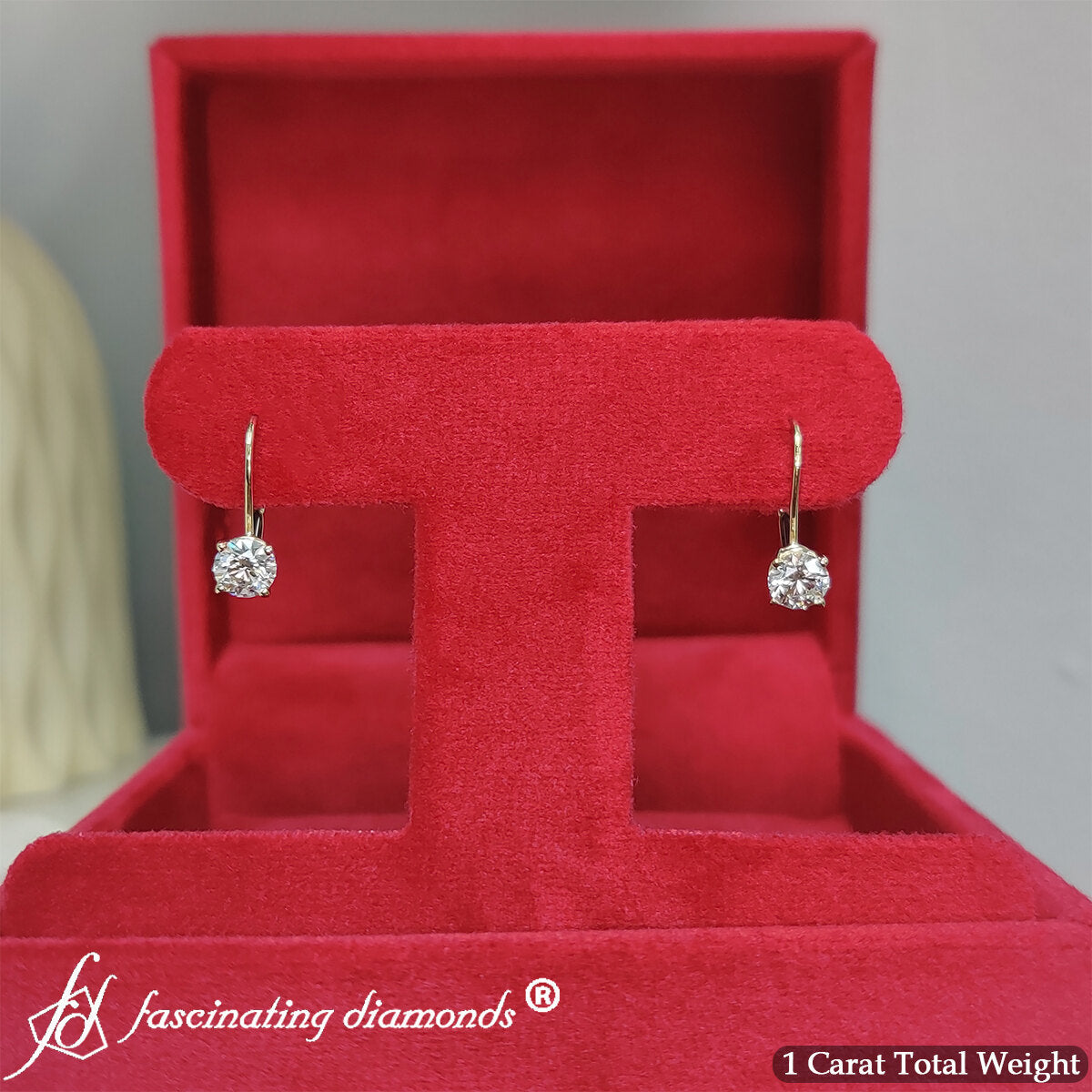 1 Carat Round Diamond Lever Back Earrings