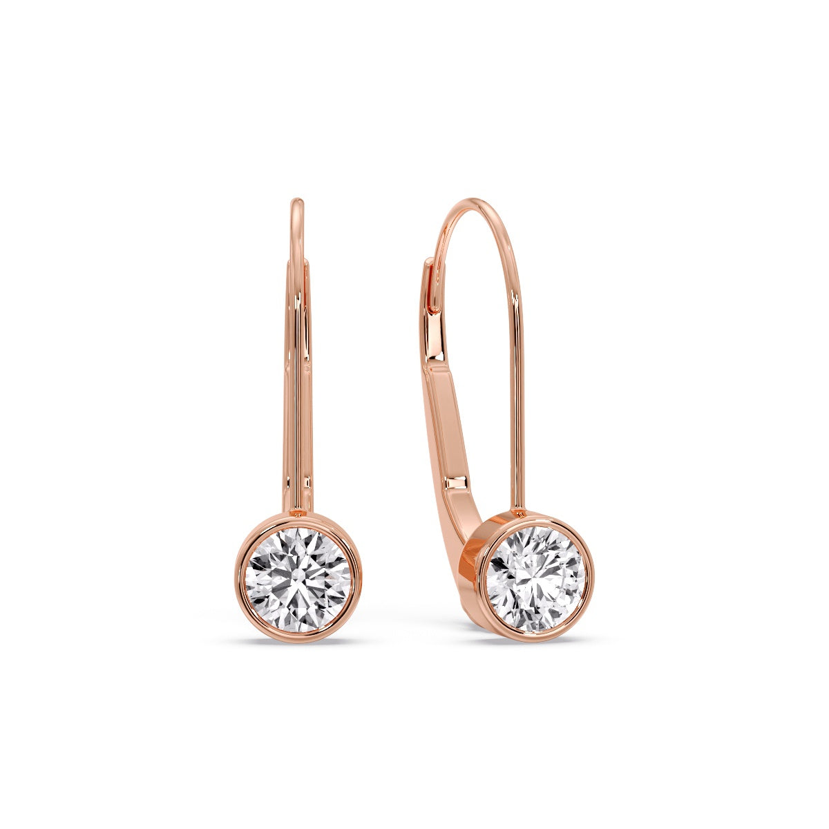 Lever Back Bezel Set Round Diamond Earrings