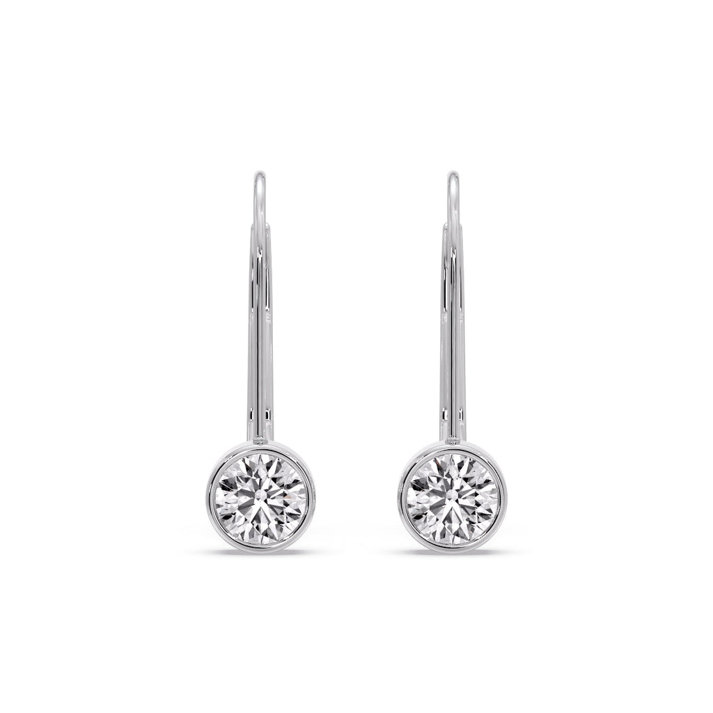 Lever Back Bezel Set Round Diamond Earrings