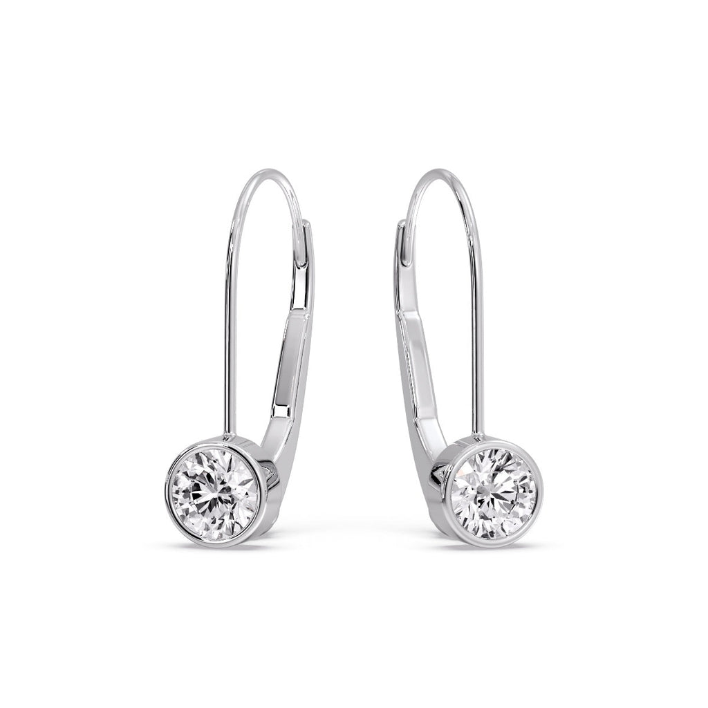 Lever Back Bezel Set Round Diamond Earrings