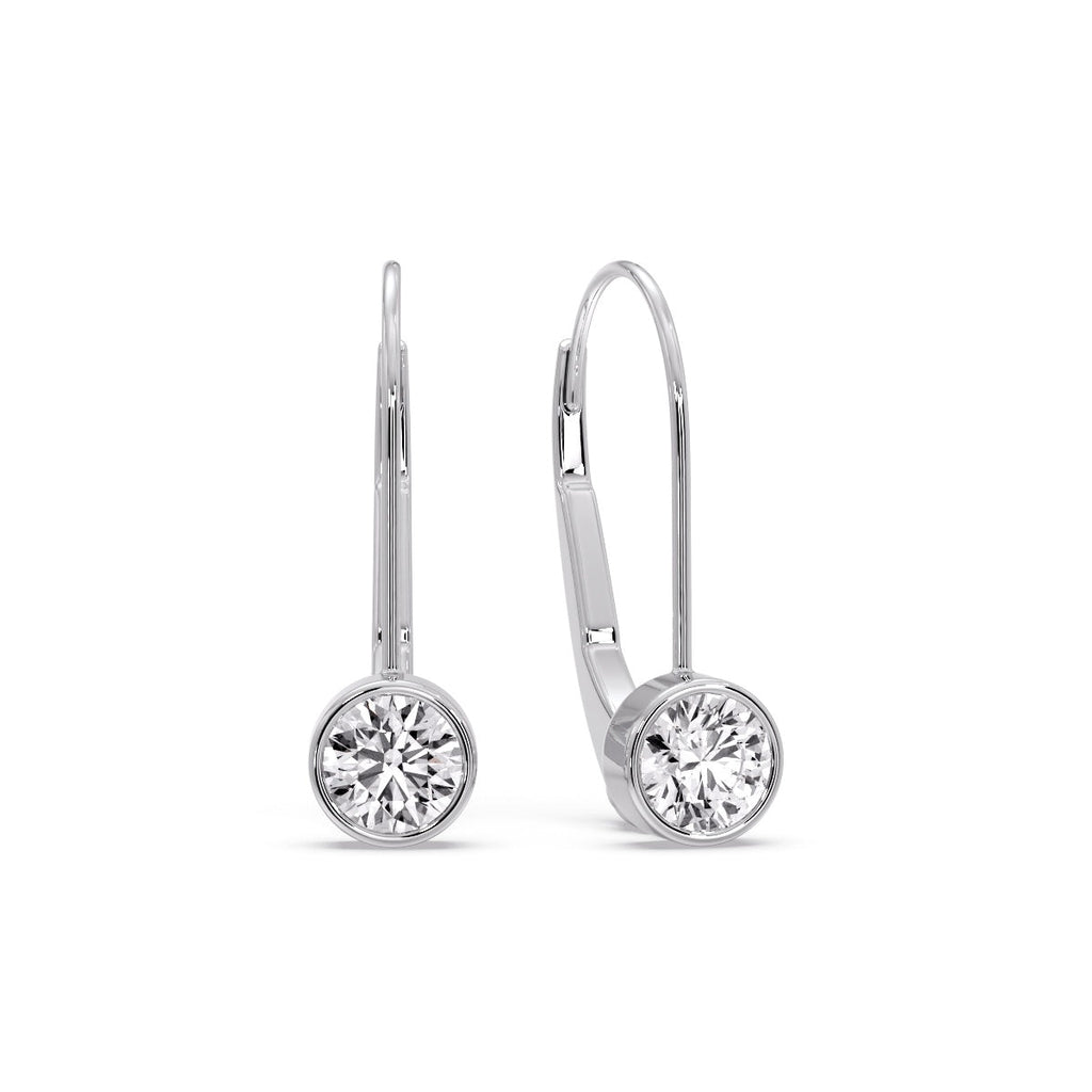 Lever Back Bezel Set Round Diamond Earrings