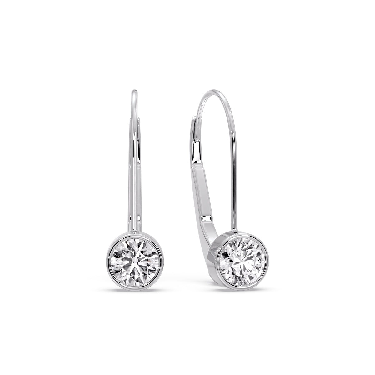 Lever Back Bezel Set Round Diamond Earrings