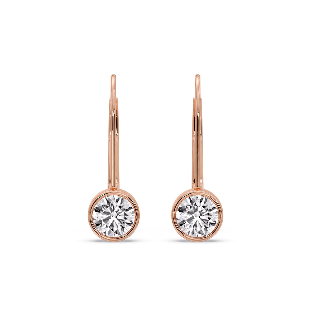 Lever Back Bezel Set Round Diamond Earrings
