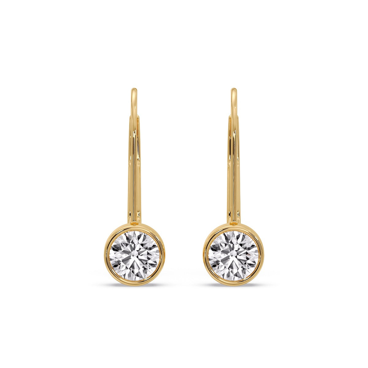 Lever Back Bezel Set Round Diamond Earrings